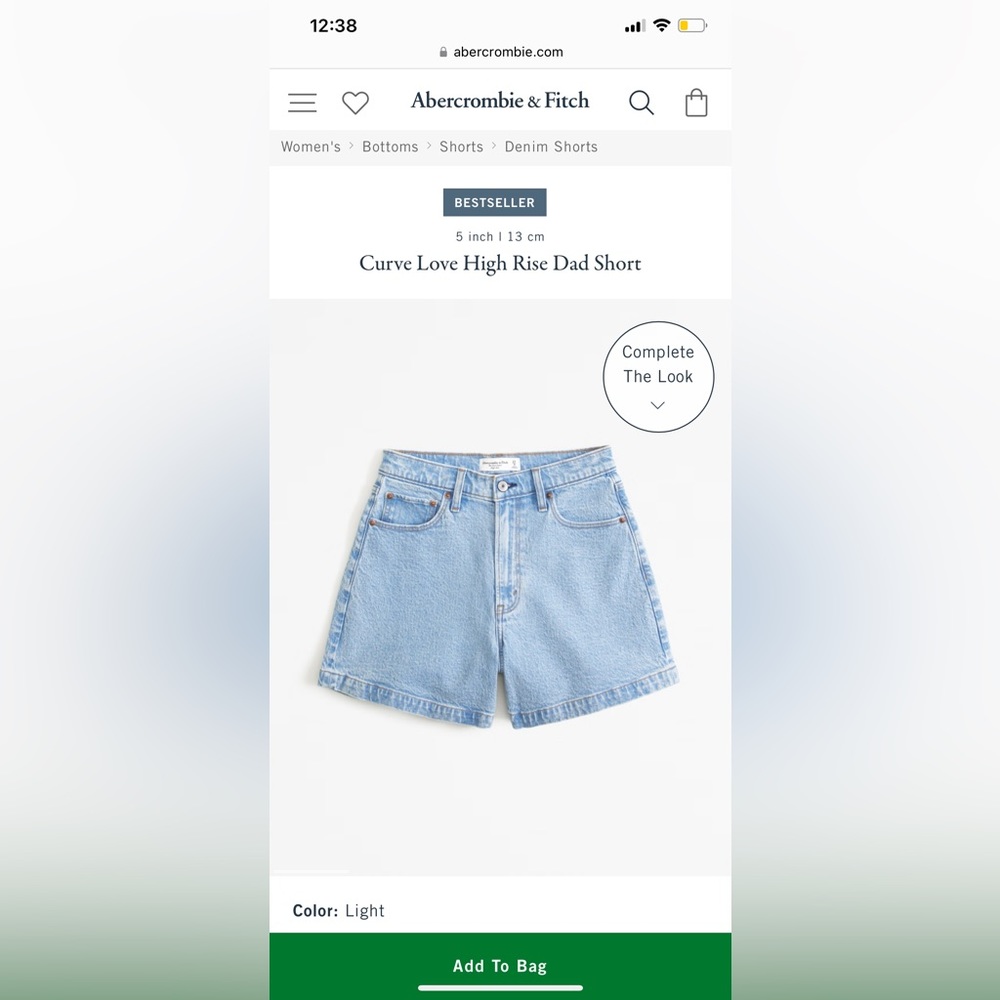 Abercrombie Curve Love High Rise Dad Short 28/6